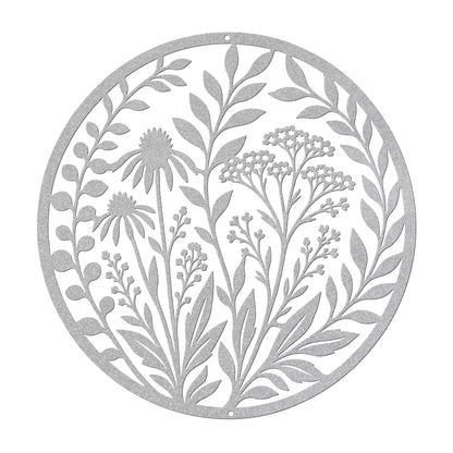 Wildflower Metal Wall Art, Botanical Steel Sign, Floral Garden Decor, Round Nature Plaque, Rustic Farmhouse Entryway Housewarming Gift