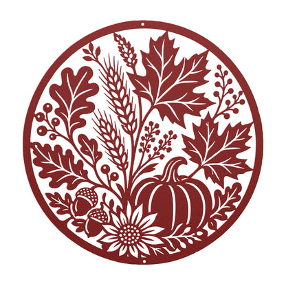 Fall Harvest Metal Sign, Pumpkin Leaf Wall Decor, Rustic Autumn Steel Art, Farmhouse Thanksgiving Home Accent, Seasonal Entryway Plaque