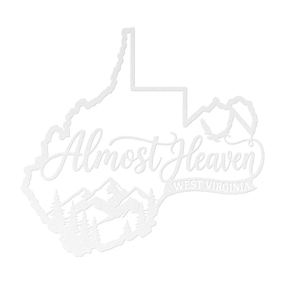 West Virginia Metal Sign, Almost Heaven Sign, Appalachian Mountain Decor, Rustic Cabin Wall Decor, WV State Outline Sign