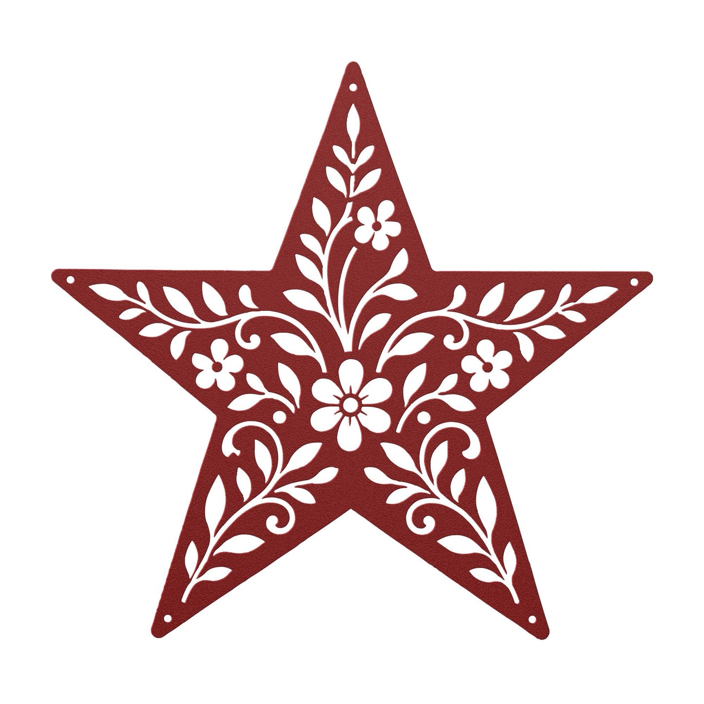 Rustic Floral Star Metal Sign, Botanical Farmhouse Wall Decor, Western Garden Home Accent, Textured Country Entryway Housewarming Gift