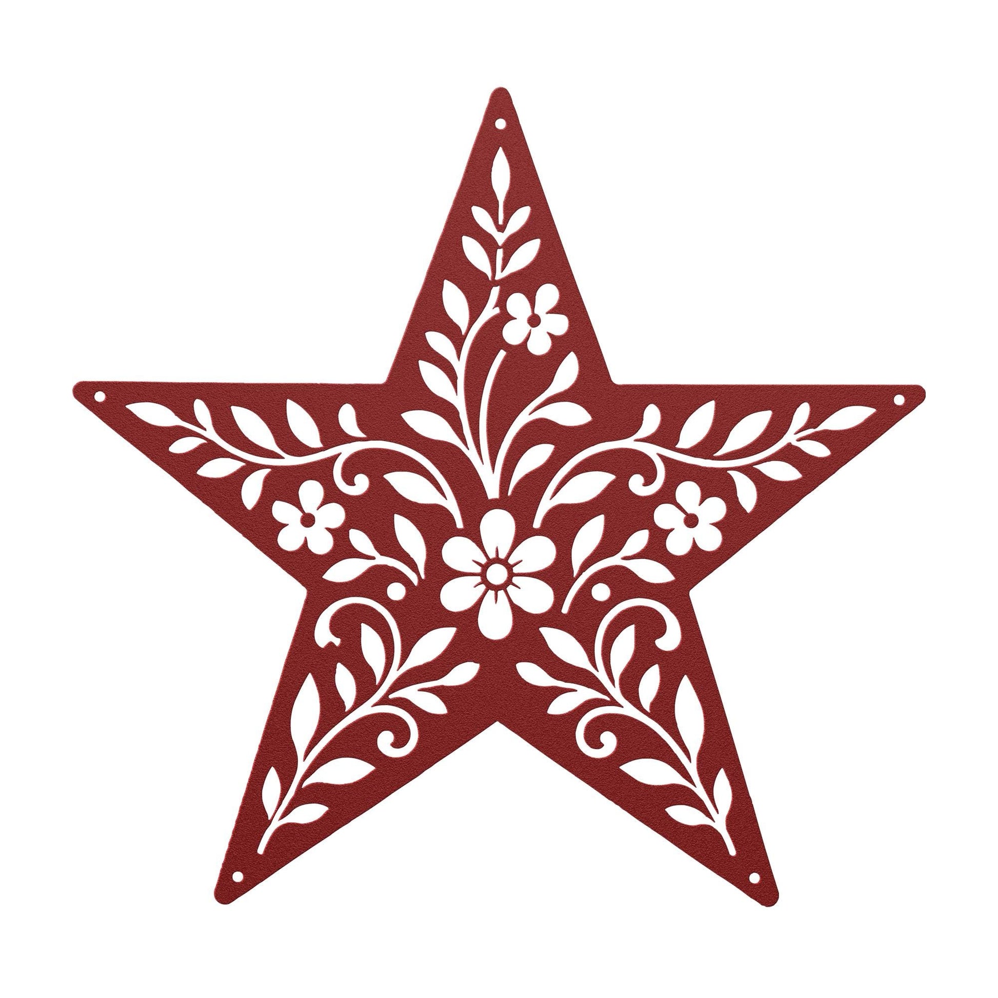 Rustic Floral Star Metal Sign, Botanical Farmhouse Wall Decor, Western Garden Home Accent, Textured Country Entryway Housewarming Gift