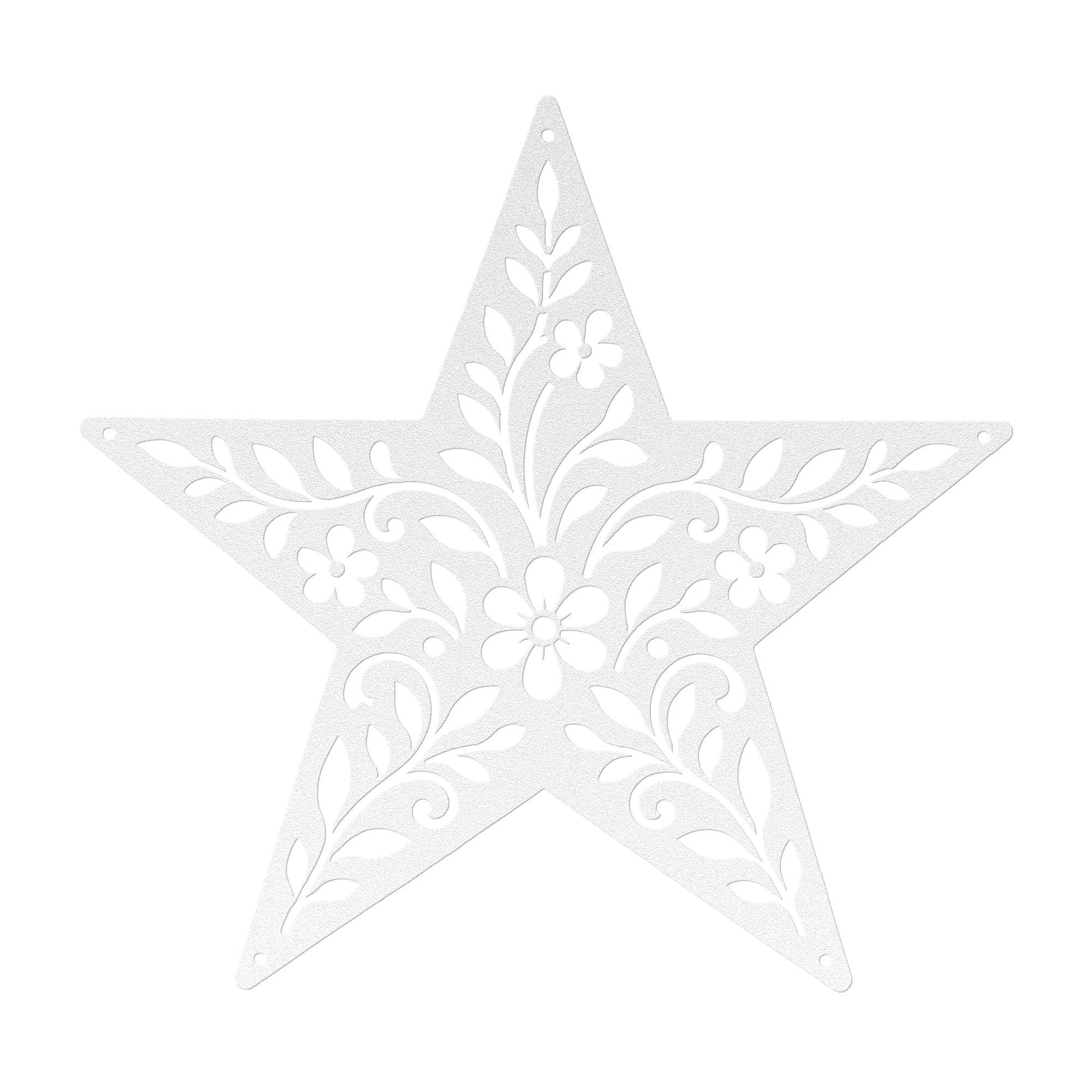 Rustic Floral Star Metal Sign, Botanical Farmhouse Wall Decor, Western Garden Home Accent, Textured Country Entryway Housewarming Gift