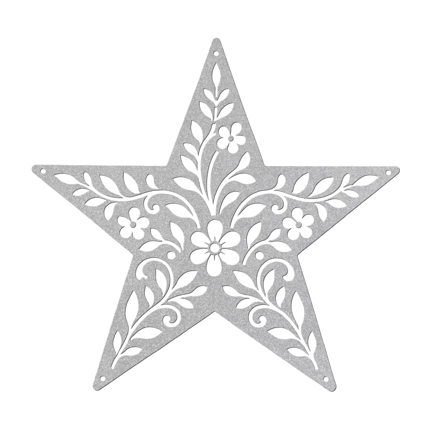 Rustic Floral Star Metal Sign, Botanical Farmhouse Wall Decor, Western Garden Home Accent, Textured Country Entryway Housewarming Gift