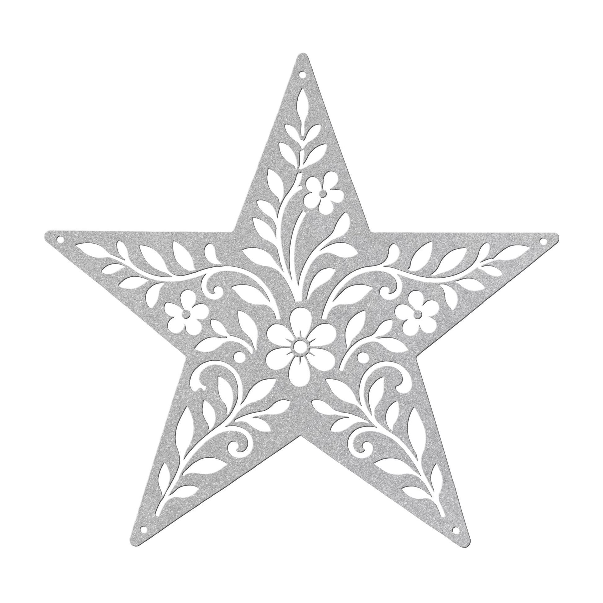 Rustic Floral Star Metal Sign, Botanical Farmhouse Wall Decor, Western Garden Home Accent, Textured Country Entryway Housewarming Gift
