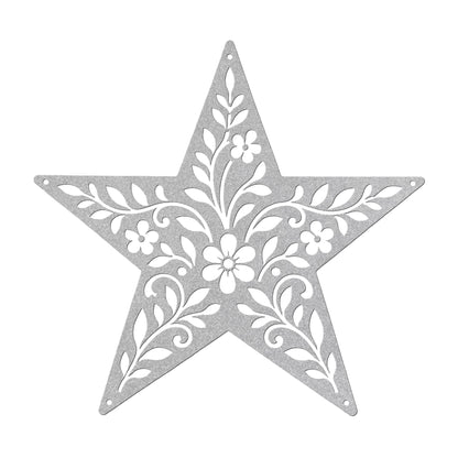 Rustic Floral Star Metal Sign, Botanical Farmhouse Wall Decor, Western Garden Home Accent, Textured Country Entryway Housewarming Gift