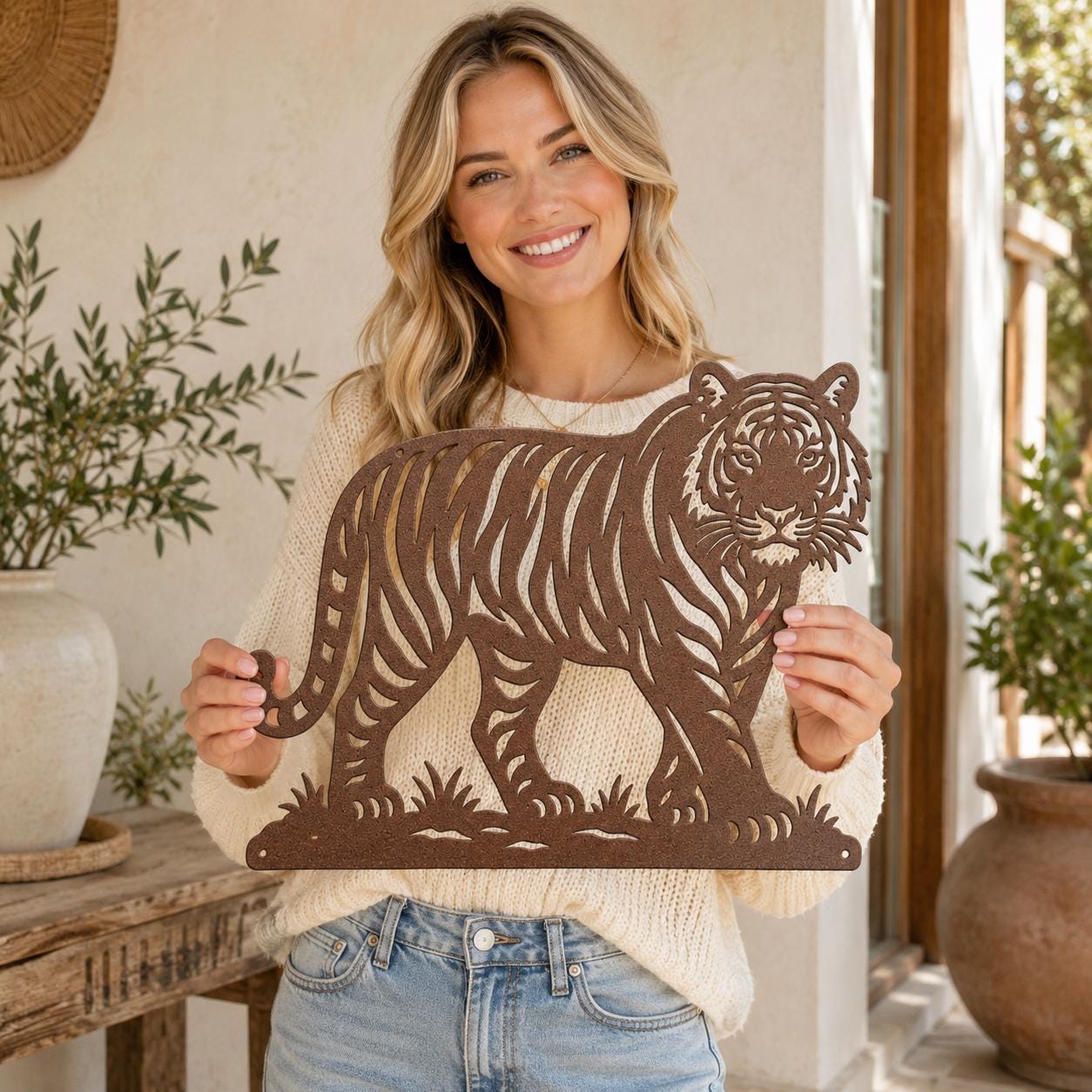 Tiger Metal Sign, Safari Animal Wall Decor, Wildlife Jungle Art, Big Cat Nursery Accent, Zoo Lover Housewarming Gift