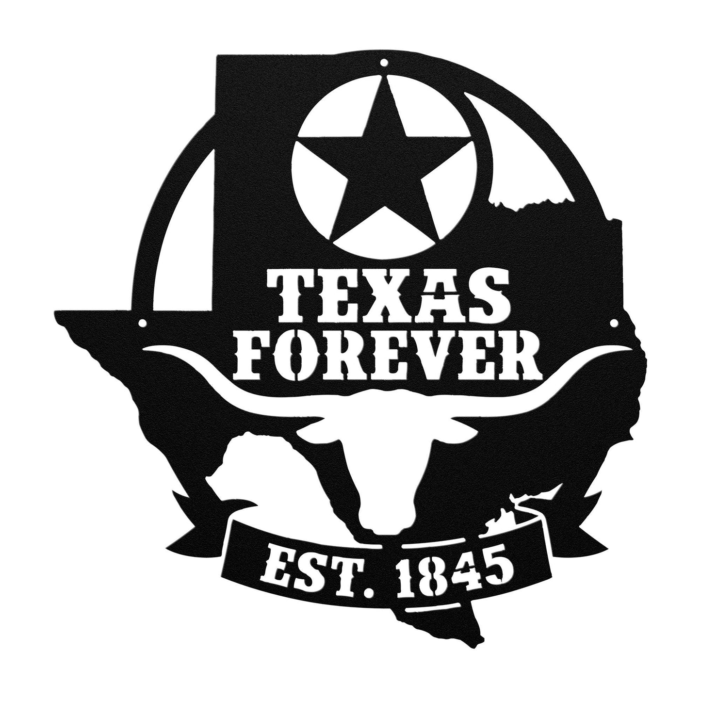 Texas Forever Metal Wall Art Sign, Texas Star Longhorn Decor, Rustic Ranch Farmhouse Wall Hanging, Powder Coated Steel Indoor Outdoor Sign