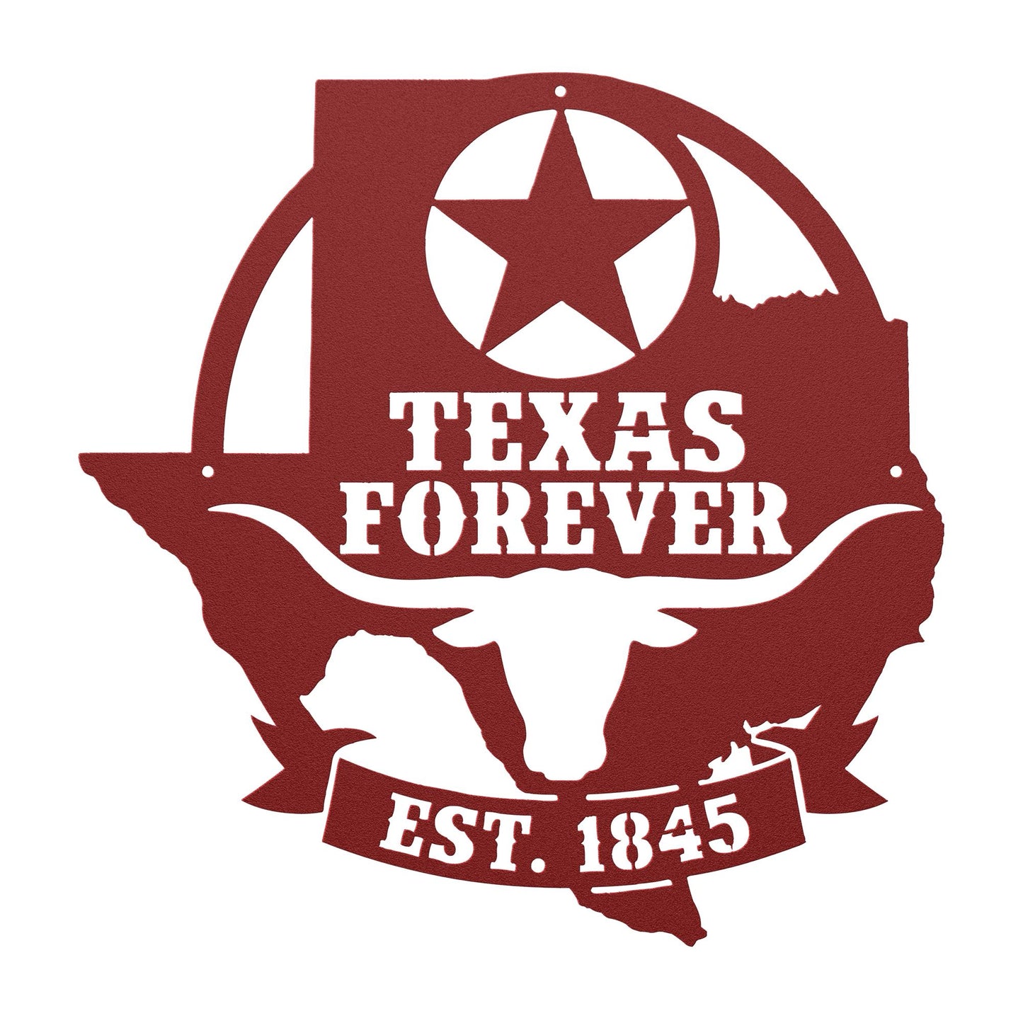 Texas Forever Metal Wall Art Sign, Texas Star Longhorn Decor, Rustic Ranch Farmhouse Wall Hanging, Powder Coated Steel Indoor Outdoor Sign