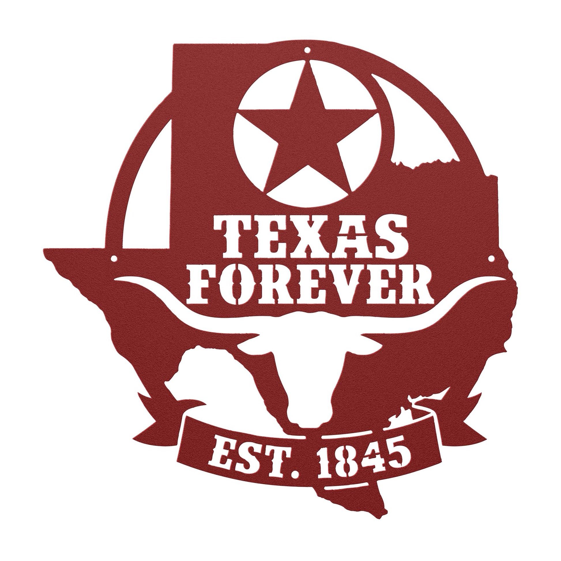 Texas Forever Metal Wall Art Sign, Texas Star Longhorn Decor, Rustic Ranch Farmhouse Wall Hanging, Powder Coated Steel Indoor Outdoor Sign