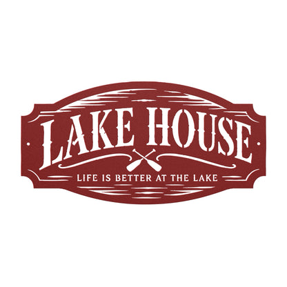 Lake House Metal Sign, Paddles Wall Decor, Waterfront Cabin Plaque, Rustic Cottage Entryway Accent, Vacation Retreat Housewarming Gift