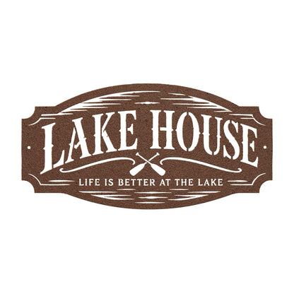 Lake House Metal Sign, Paddles Wall Decor, Waterfront Cabin Plaque, Rustic Cottage Entryway Accent, Vacation Retreat Housewarming Gift