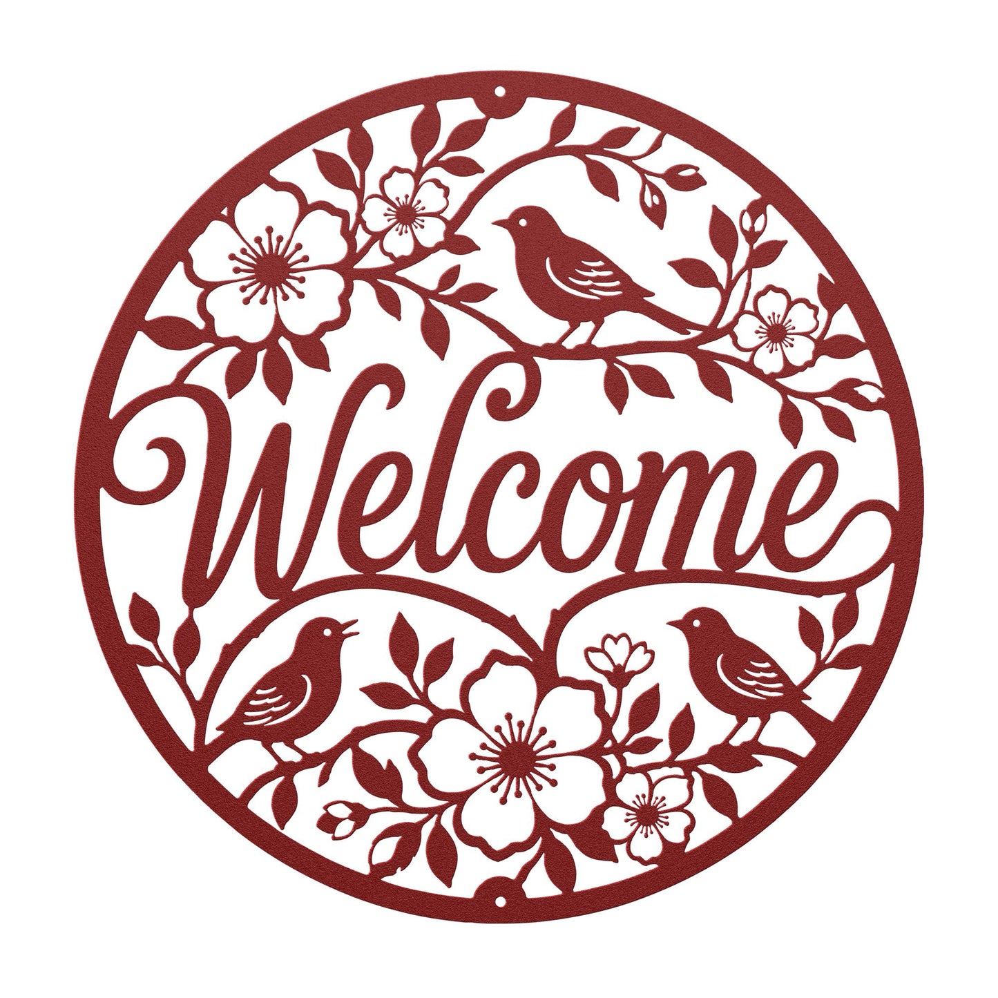 Floral Bird Welcome Metal Sign, Round Front Door Decor, Garden Style Entryway Wall Art, Spring Cottage Porch Accent, Housewarming Gift