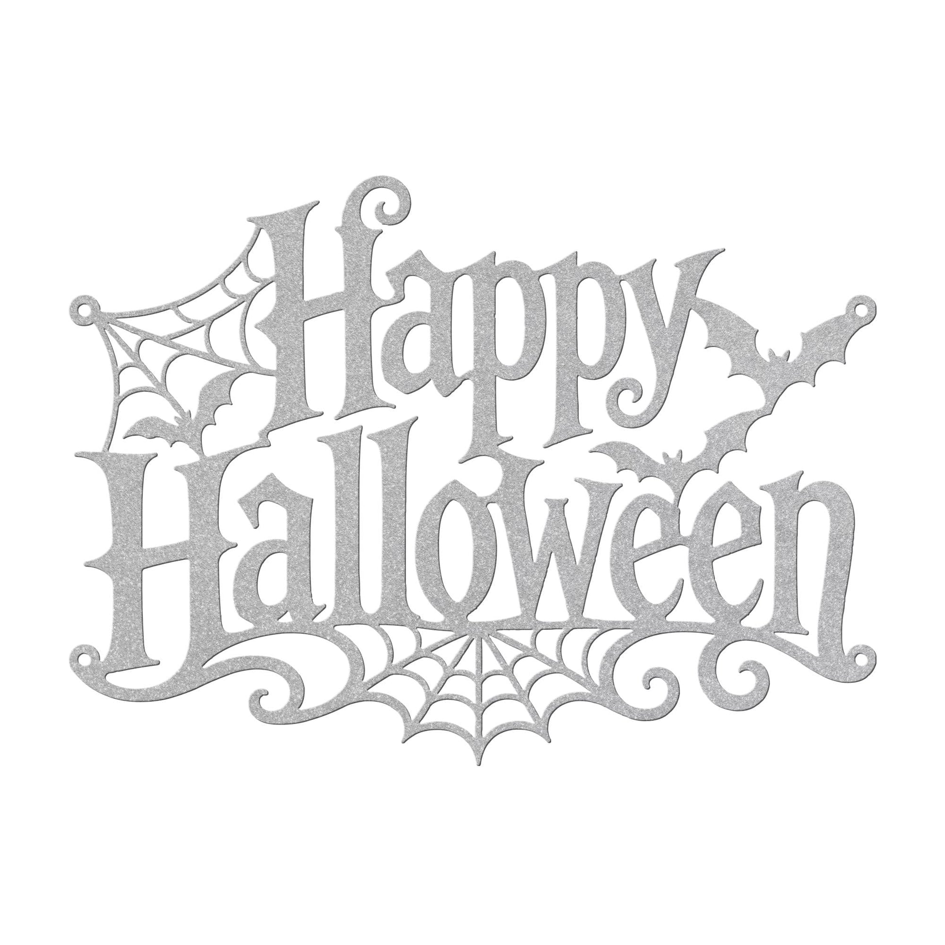 Happy Halloween Metal Sign, Gothic Bat Spiderweb Wall Art, White Fall Porch Entryway Accent, Spooky Seasonal Mantel Home Decoration