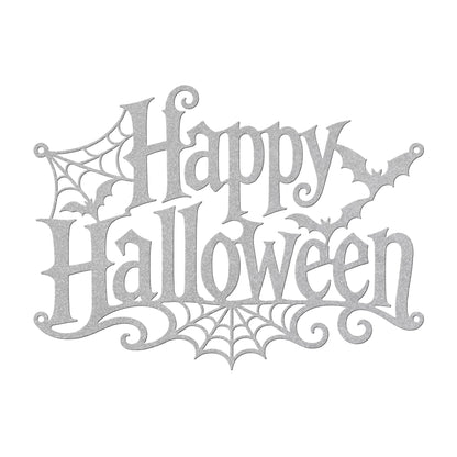 Happy Halloween Metal Sign, Gothic Bat Spiderweb Wall Art, White Fall Porch Entryway Accent, Spooky Seasonal Mantel Home Decoration