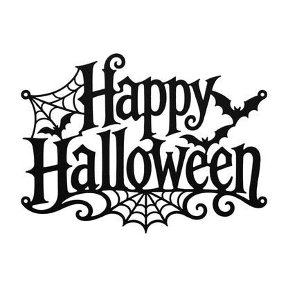 Happy Halloween Metal Sign, Gothic Bat Spiderweb Wall Art, White Fall Porch Entryway Accent, Spooky Seasonal Mantel Home Decoration