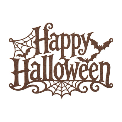 Happy Halloween Metal Sign, Gothic Bat Spiderweb Wall Art, White Fall Porch Entryway Accent, Spooky Seasonal Mantel Home Decoration