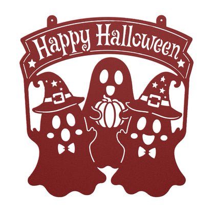 Happy Halloween Metal Sign, Ghost Witch Wall Decor, Spooky Steel Plaque, Fall Porch Decoration, Rustic Entryway Accent, Cute Holiday Display