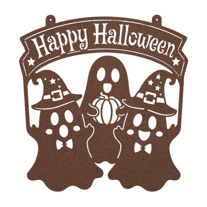 Happy Halloween Metal Sign, Ghost Witch Wall Decor, Spooky Steel Plaque, Fall Porch Decoration, Rustic Entryway Accent, Cute Holiday Display