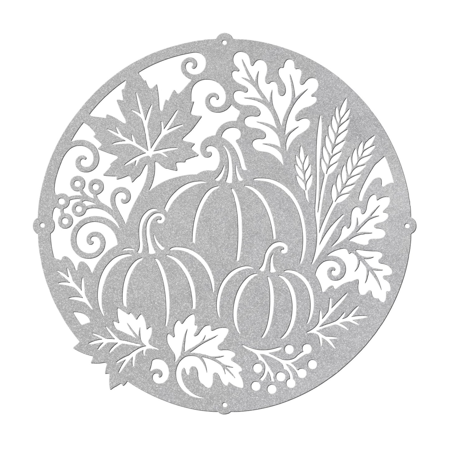 Fall Pumpkin Metal Sign, Harvest Leaf Wall Art, Round Autumn Door Decor, White Farmhouse Porch Accent, Seasonal Entryway Decoration