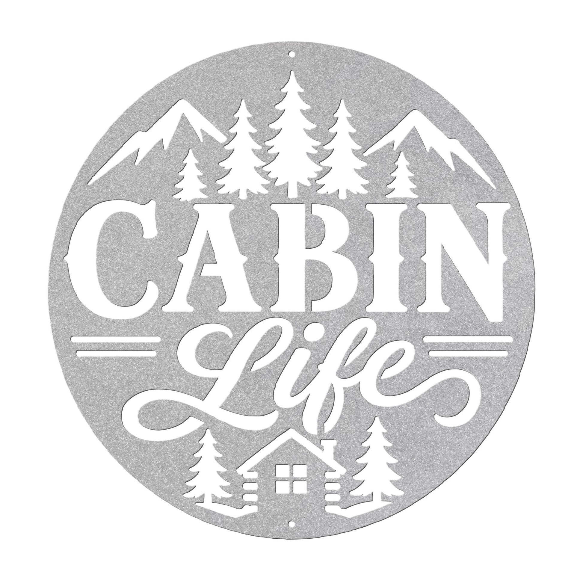 Rustic Cabin Metal Sign, Mountain Pine Tree Wall Decor, Lodge Housewarming Gift, Woodland Retreat Art, Steel Circle Home Accent
