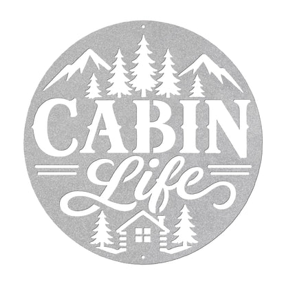 Rustic Cabin Metal Sign, Mountain Pine Tree Wall Decor, Lodge Housewarming Gift, Woodland Retreat Art, Steel Circle Home Accent
