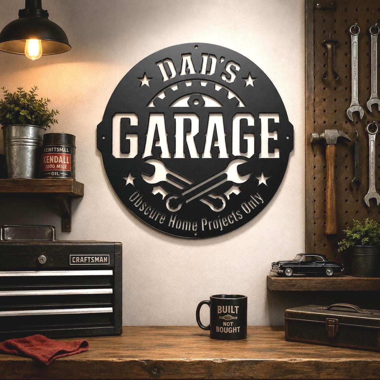 Dad's Garage Metal Sign, Funny Workshop Wall Decor, Father's Day Steel Plaque, Man Cave Art, Mechanic Gift For Him, Rustic Tool Shed Accent