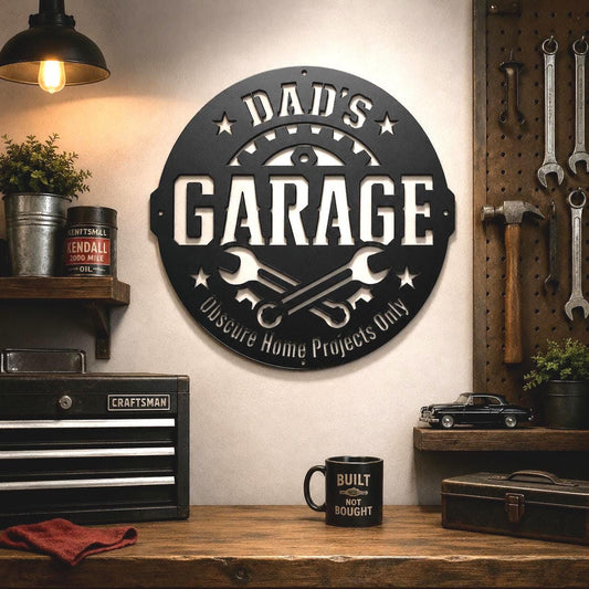 Dad's Garage Metal Sign, Funny Workshop Wall Decor, Father's Day Steel Plaque, Man Cave Art, Mechanic Gift For Him, Rustic Tool Shed Accent