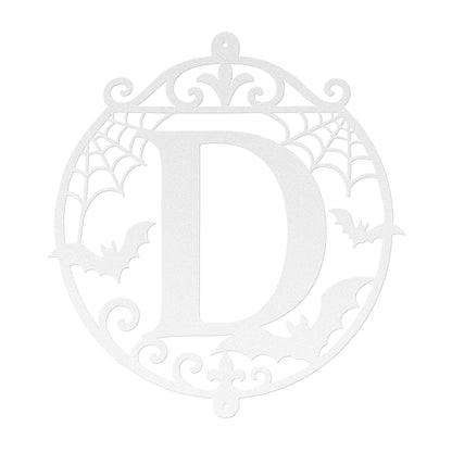 Halloween Circular Monogram Metal Sign, Spiderweb Initial Door Hanger, Bat Letter Wall Decor, Gothic Fall Entryway Home Art, Seasonal Accent