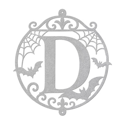 Halloween Circular Monogram Metal Sign, Spiderweb Initial Door Hanger, Bat Letter Wall Decor, Gothic Fall Entryway Home Art, Seasonal Accent