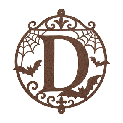 Halloween Circular Monogram Metal Sign, Spiderweb Initial Door Hanger, Bat Letter Wall Decor, Gothic Fall Entryway Home Art, Seasonal Accent