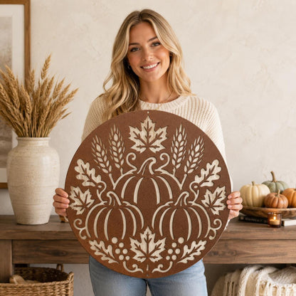 Fall Pumpkin Metal Sign, Harvest Wall Decor, Autumn Farmhouse Plaque, Thanksgiving Entryway Art, Rustic Seasonal Housewarming Gift