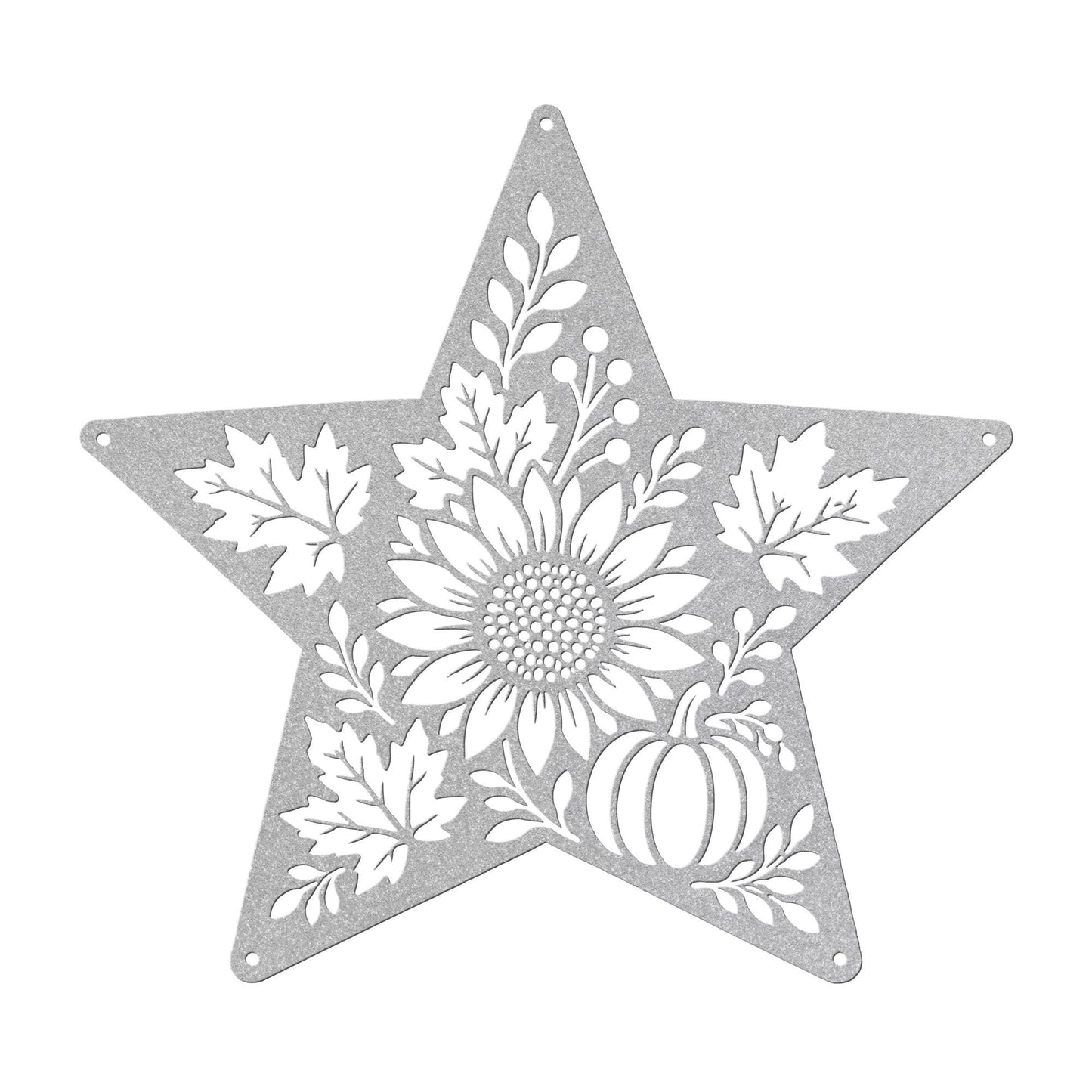 Autumn Sunflower Star Metal Sign, Pumpkin Fall Floral Wall Decor, Harvest Botanical Steel Art, Maple Leaf Farmhouse Home Accent