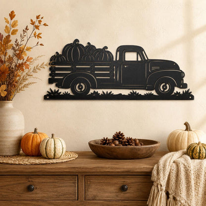 Pumpkin Truck Metal Sign, Vintage Pickup Fall Wall Decor, Harvest Farmhouse Steel Art, Autumn Porch Home Accent, Rustic Thanksgiving Gift