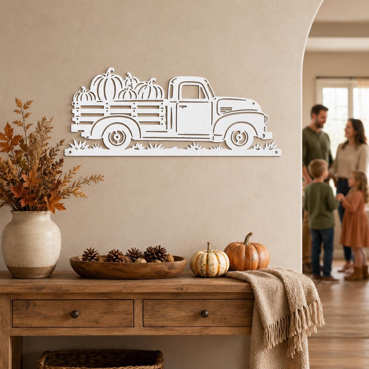 Pumpkin Truck Metal Sign, Vintage Pickup Fall Wall Decor, Harvest Farmhouse Steel Art, Autumn Porch Home Accent, Rustic Thanksgiving Gift