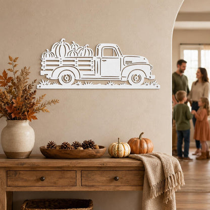 Pumpkin Truck Metal Sign, Vintage Pickup Fall Wall Decor, Harvest Farmhouse Steel Art, Autumn Porch Home Accent, Rustic Thanksgiving Gift
