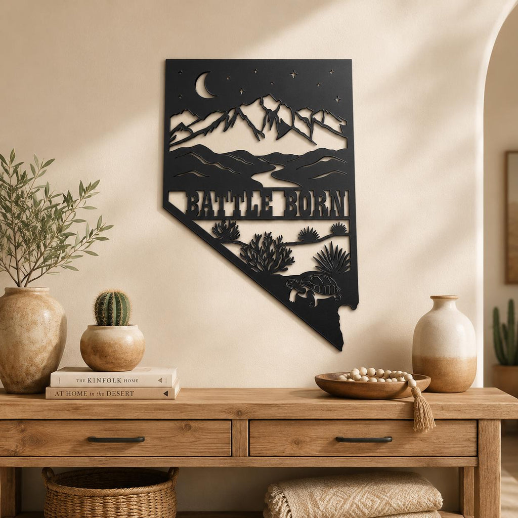 Nevada State Die Cut Metal Wall Sign-Rustic Western Home Decor, Powder Coated Steel Desert Mountain Art, Farmhouse Cabin Wall Hanging