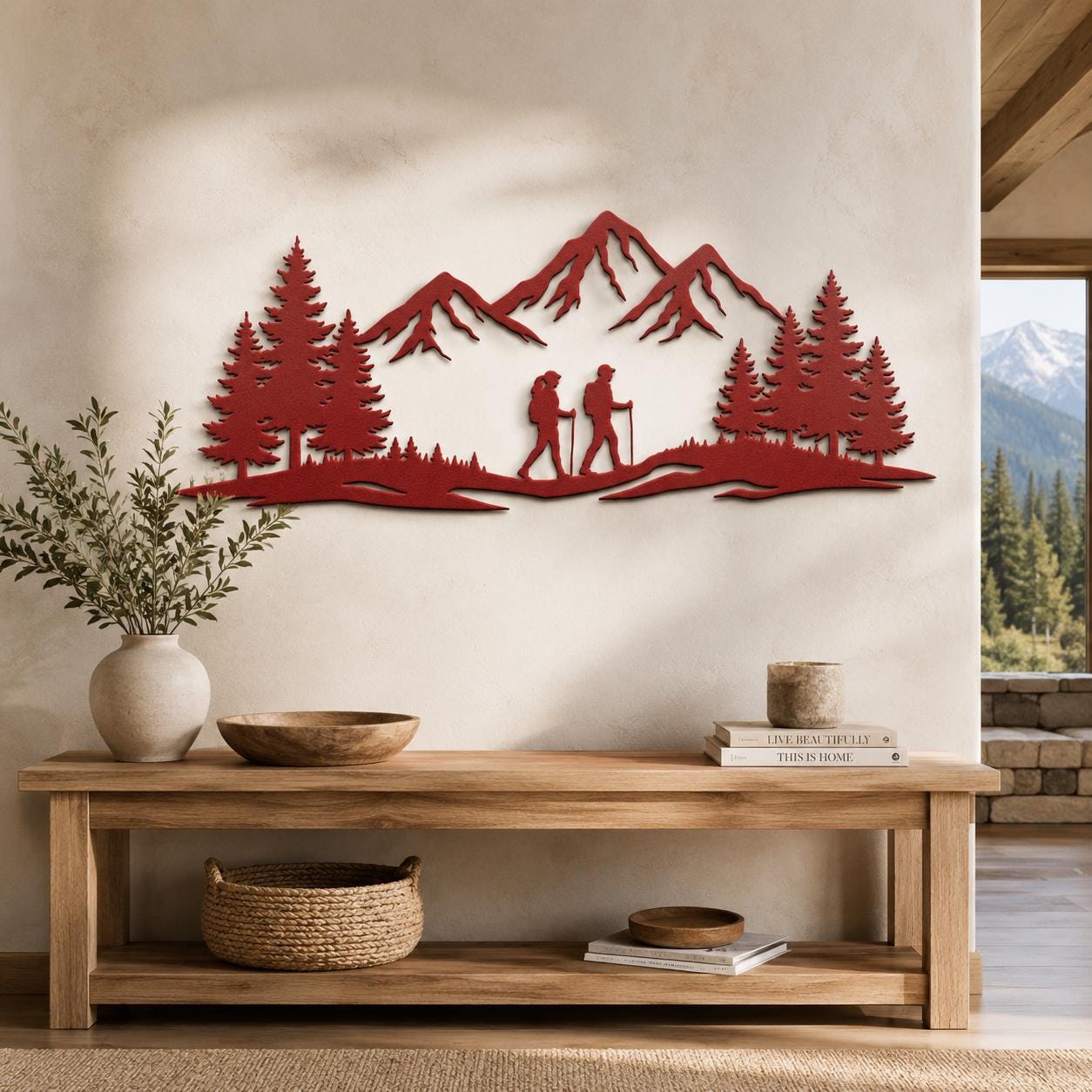Couple Wall Art – Hiking Couple Metal Wall Decor, Mountain Adventure Sign, Rustic Cabin Wall Art, Gift for Couple