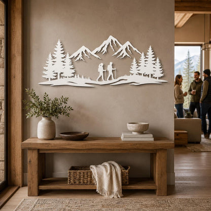 Couple Wall Art – Hiking Couple Metal Wall Decor, Mountain Adventure Sign, Rustic Cabin Wall Art, Gift for Couple