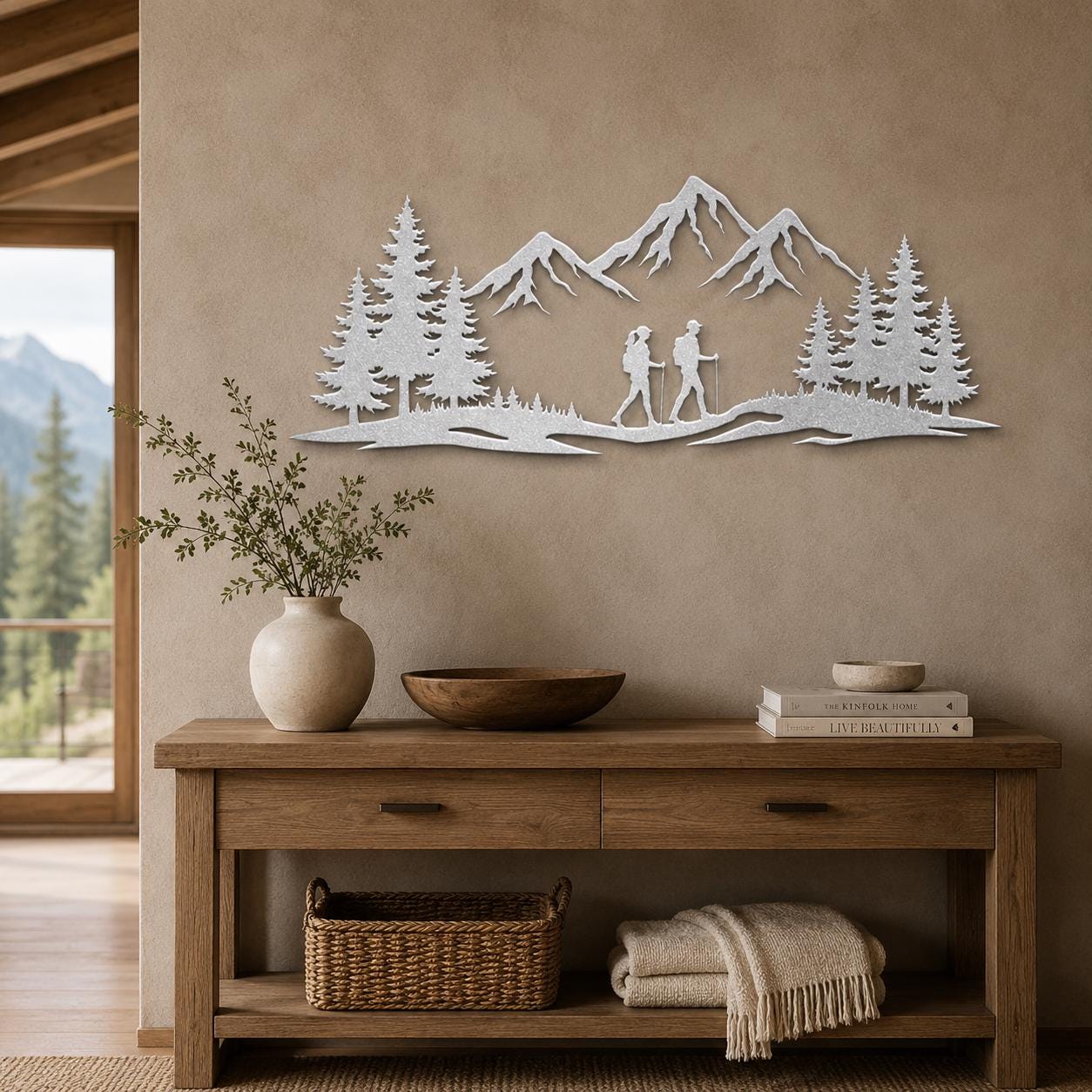 Couple Wall Art – Hiking Couple Metal Wall Decor, Mountain Adventure Sign, Rustic Cabin Wall Art, Gift for Couple