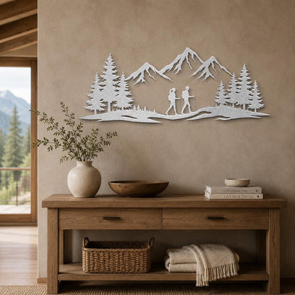 Couple Wall Art – Hiking Couple Metal Wall Decor, Mountain Adventure Sign, Rustic Cabin Wall Art, Gift for Couple