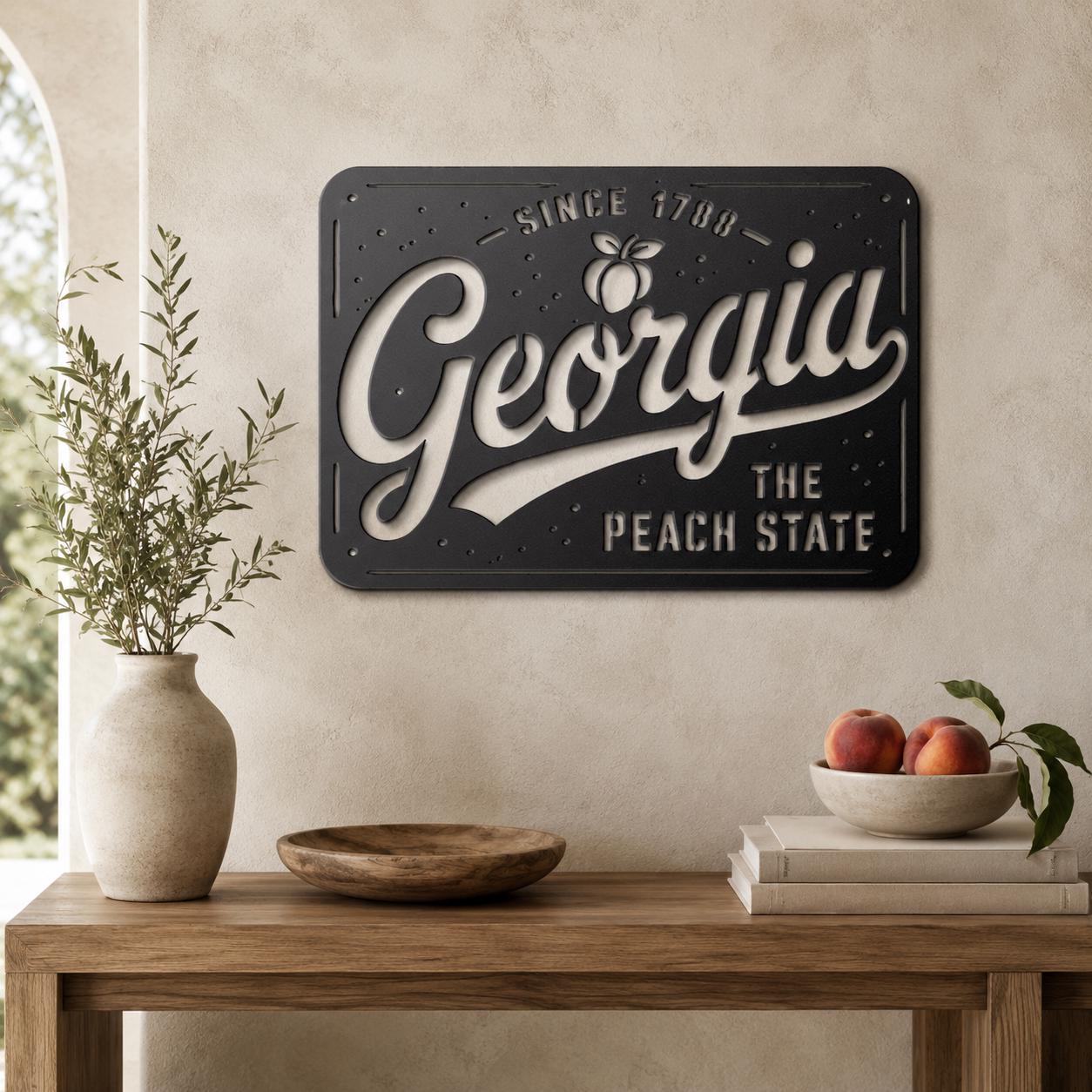 Georgia Peach State Metal Sign, Southern Farmhouse Wall Art, Since 1788 Plaque, Rustic License Plate Home Decor, Porch Entryway Accent
