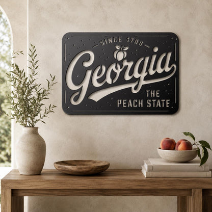 Georgia Peach State Metal Sign, Southern Farmhouse Wall Art, Since 1788 Plaque, Rustic License Plate Home Decor, Porch Entryway Accent