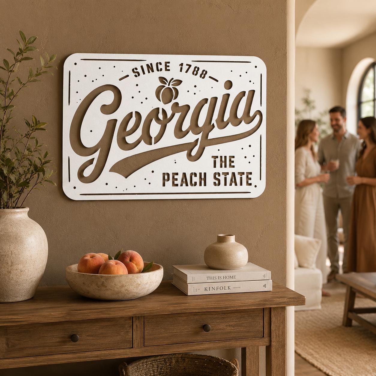 Georgia Peach State Metal Sign, Southern Farmhouse Wall Art, Since 1788 Plaque, Rustic License Plate Home Decor, Porch Entryway Accent
