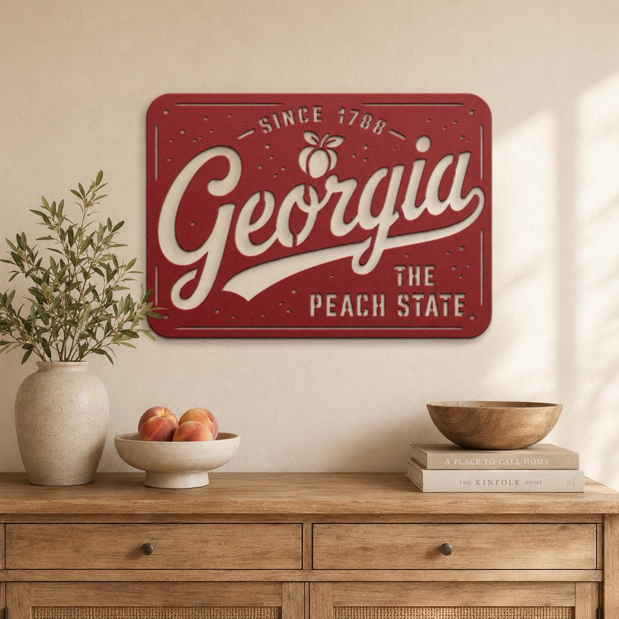Georgia Peach State Metal Sign, Southern Farmhouse Wall Art, Since 1788 Plaque, Rustic License Plate Home Decor, Porch Entryway Accent