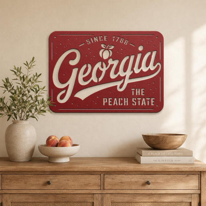 Georgia Peach State Metal Sign, Southern Farmhouse Wall Art, Since 1788 Plaque, Rustic License Plate Home Decor, Porch Entryway Accent
