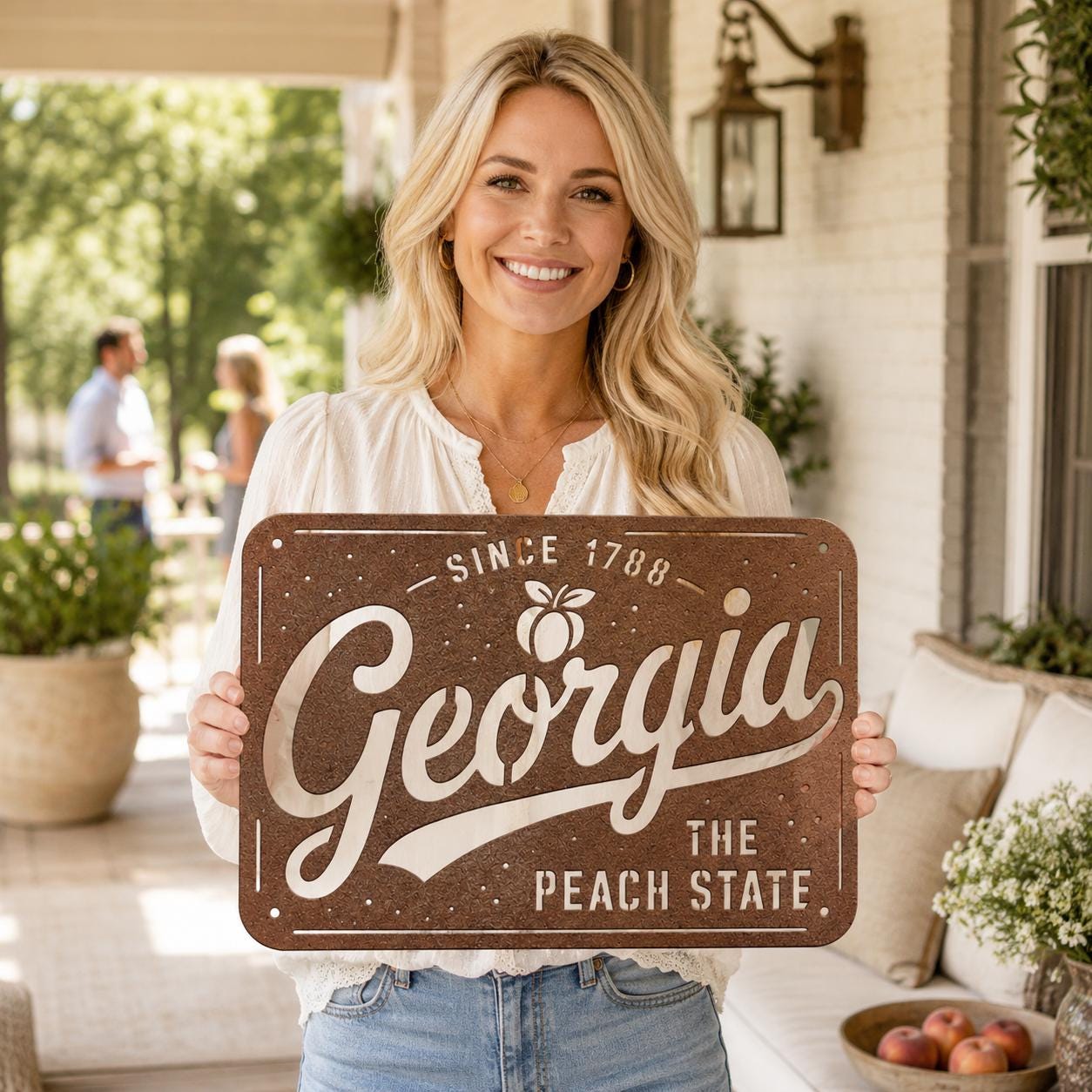 Georgia Peach State Metal Sign, Southern Farmhouse Wall Art, Since 1788 Plaque, Rustic License Plate Home Decor, Porch Entryway Accent