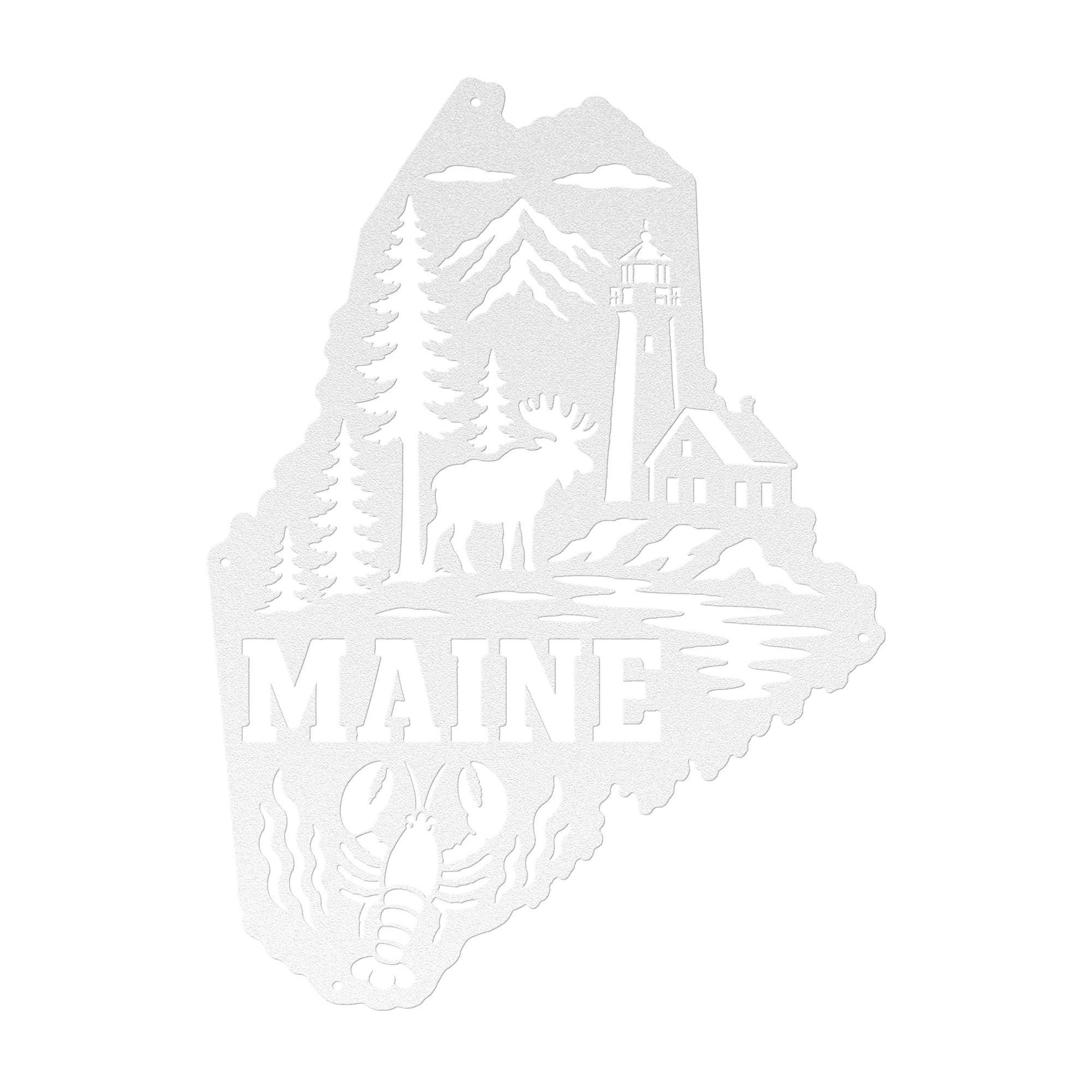 Maine Metal Sign, Coastal Moose Lighthouse Steel Decor, Pine Lobster State Wall Art, New England Cabin Entryway Nautical Housewarming Gift