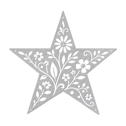 Floral Star Metal Sign, Rustic Botanical Wall Art, Farmhouse Steel Plaque, Garden Inspired Home Decor, Handmade Housewarming Gift