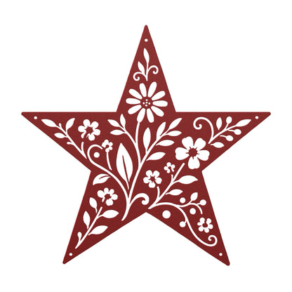 Floral Star Metal Sign, Rustic Botanical Wall Art, Farmhouse Steel Plaque, Garden Inspired Home Decor, Handmade Housewarming Gift