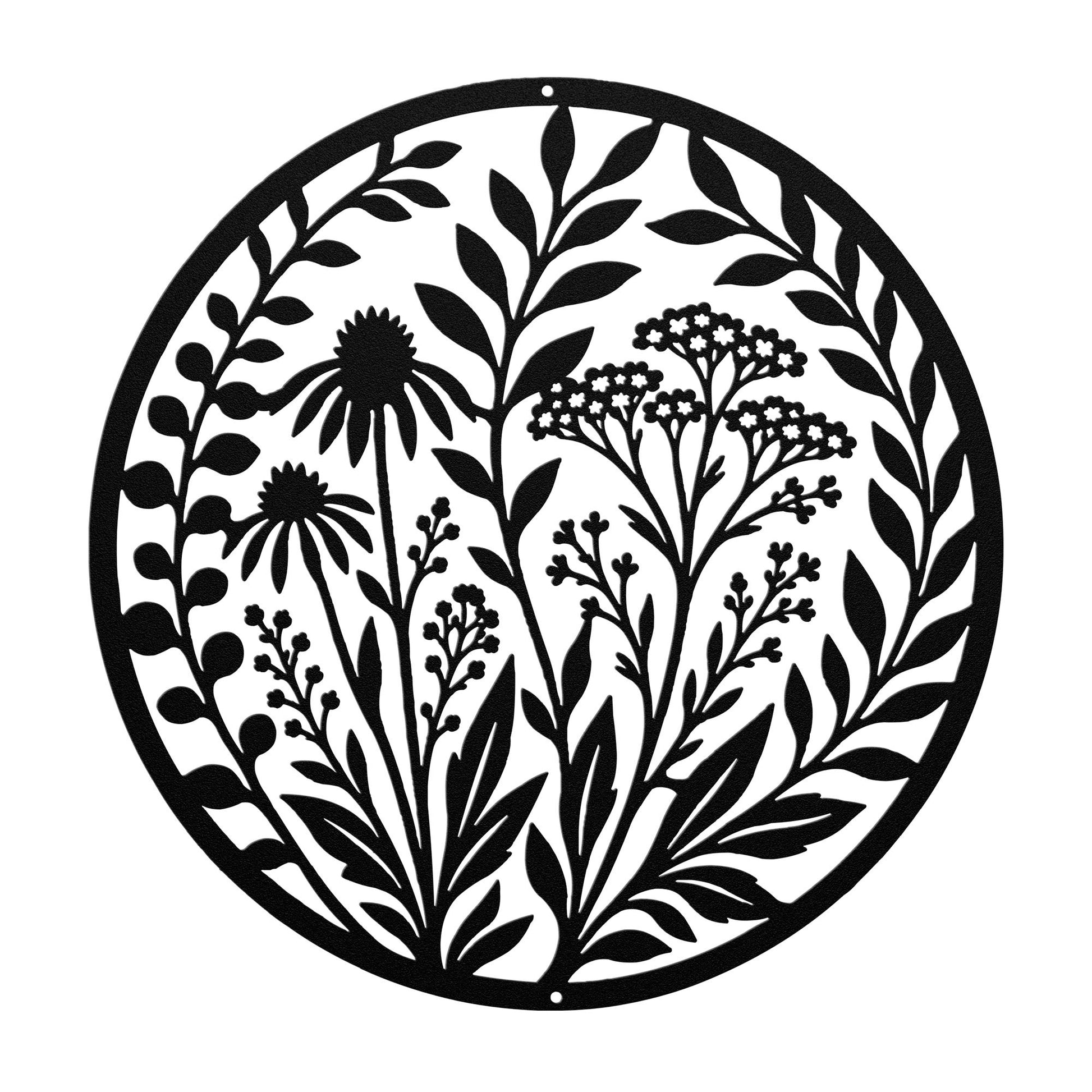 Wildflower Metal Wall Art, Botanical Steel Sign, Floral Garden Decor, Round Nature Plaque, Rustic Farmhouse Entryway Housewarming Gift